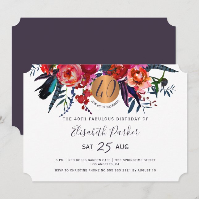 Invitation 40e fête d'anniversaire d'anniversaire de la flora (Devant / Derrière)