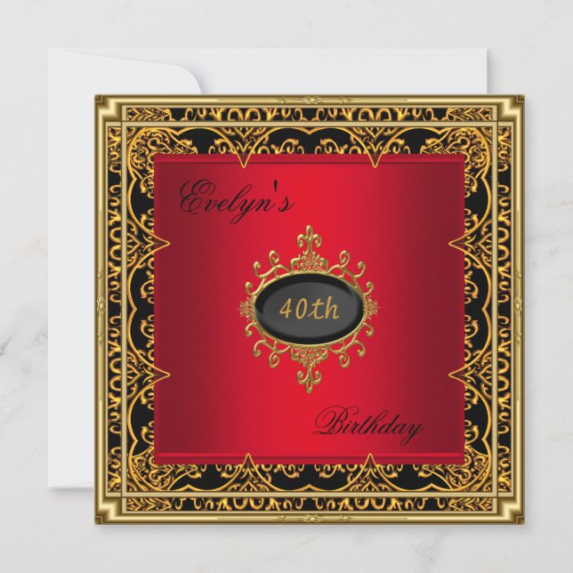 Invitation 40e fête d'anniversaire Elégant Rouge Noir Or 2 (Devant)