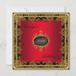 Invitation 40e fête d'anniversaire Elégant Rouge Noir Or 2