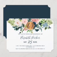 40e fête d'anniversaire florale moderne marine aqu
