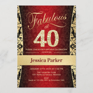 Invitation 40e fête d'anniversaire - Gold Red Black