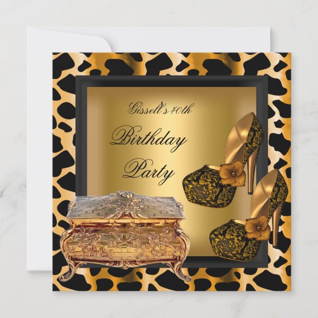 Invitation 40e fête d'anniversaire Leopard Black Gold Chaussu (Devant)