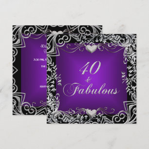Invitation 40e fête d'anniversaire Noir Argent Profond violet