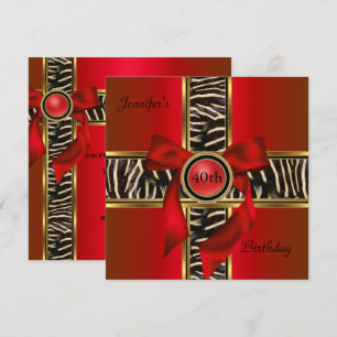 Invitation 40e fête d'anniversaire Red Gold Animal Wild Bow