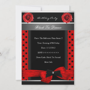 Invitation 40e fête d'anniversaire Red Spot Rose Black Cravat