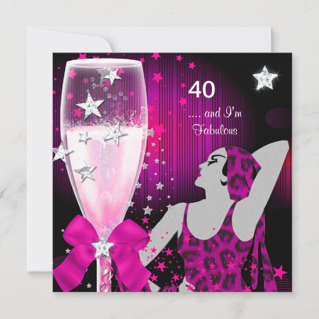 Invitation 40e fête d'anniversaire Retro Diva Fabulous Pink (Devant)