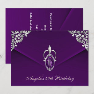 Invitation 40e fête d'anniversaire Royal Silver Plum Velvet P