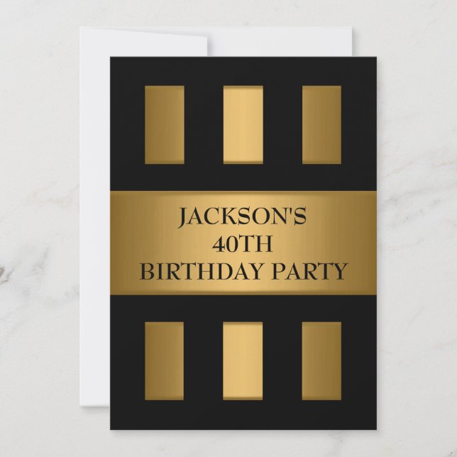 Invitation 40e Gold Bronze Black Block Stripes Party (Devant)