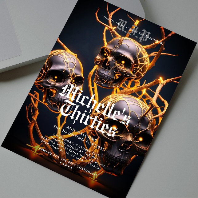 Invitation 40e Halloween adulte crâne d'anniversaire moderne (40th Adult Halloween Birthday Skull Modern Invitation
)
