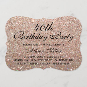 Invitation 40e Rose Parties scintillant d'or Fab Glam Anniver