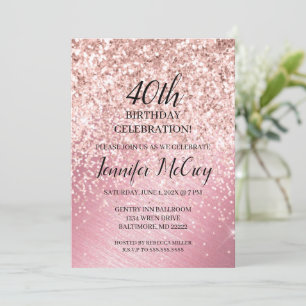Invitation 40e Rose Parties scintillant or Fab Glam fête d'an