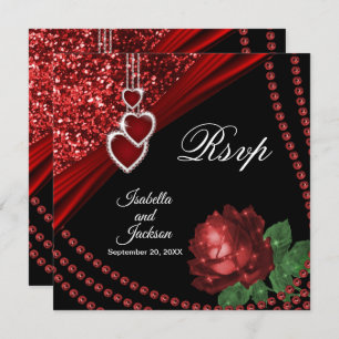 Invitation 40e Ruby Red Parties scintillant et Rose Rsvp