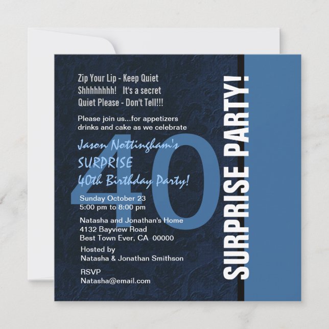 Invitation 40e SURPRISE Anniversaire Modern Blue S592 (Devant)