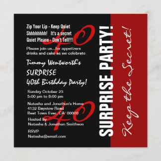 Invitation 40e SURPRISE Anniversaire Noir Rouge Blanc W1895