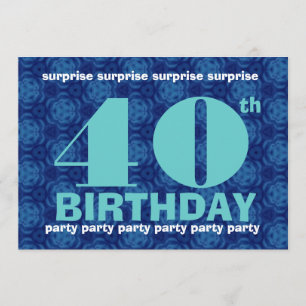 Invitation 40e SURPRISE Birthday Party Blue and Aqua B400