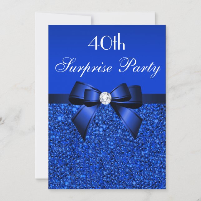 Invitation 40e Surprise Party Royal Blue Sequins and Bow (Devant)