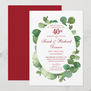 Invitation 40ème anniversaire de Ruby Mariage Eucalyptus verd