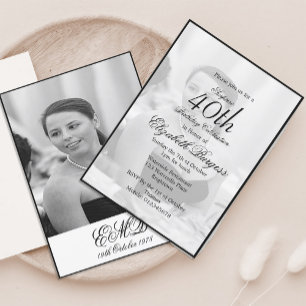 Invitation 40ème Classy Elegant Photo Monogramme Anniversaire