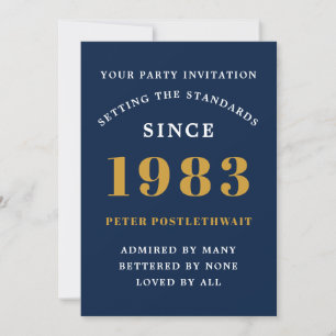 Invitation 40th Birthday 1983 Blue Gold Ajouter un nom année