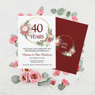 Invitation 40th Wedding Ruby Roses Anniversary