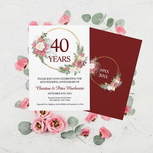 Invitation 40th Wedding Ruby Roses Anniversary (Créateur téléchargé)