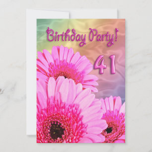 Invitation 41e anniversaire avec fleurs roses
