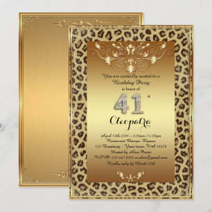 Invitation 41e, fête d'anniversaire 41e, or Royal Cheetah plu