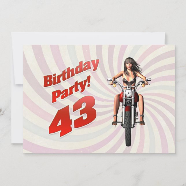 Invitation 43e anniversaire avec une fille en moto (Devant)
