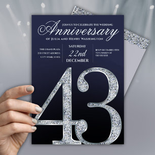 Invitation 43e Anniversaire Diamant Argent Bleu Marine
