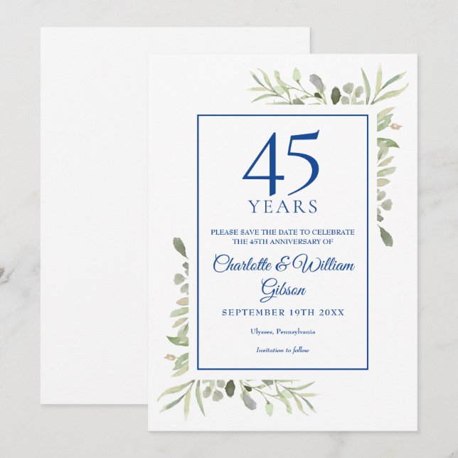 Invitation 45e 65e anniversaire Sauvez la date de la verdure (Devant / Derrière)
