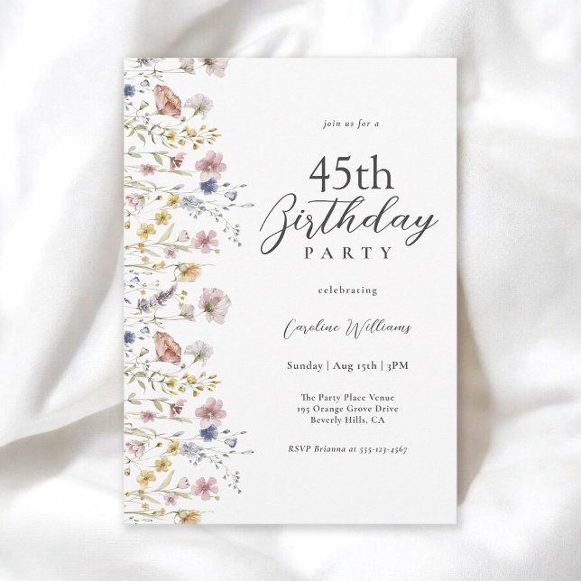 Invitation 45e anniversaire Aquarelle Fleur sauvage Floral (Available in printed and instant download digital formats.)