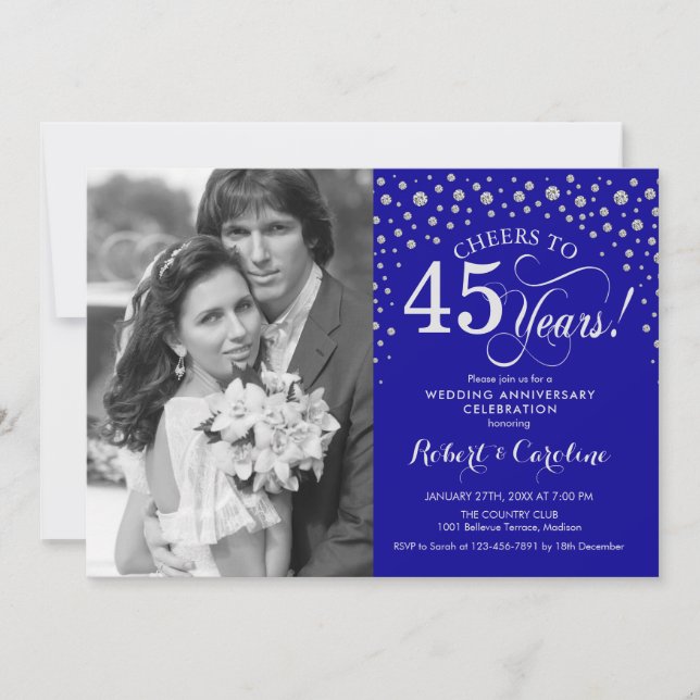 Invitation 45e anniversaire de mariage avec photo - Bleu arge (Devant)