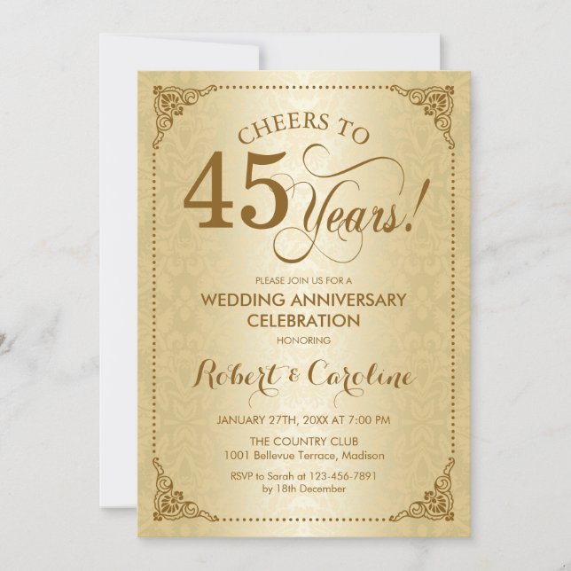 Invitation 45e anniversaire de mariage - Damassé or (Devant)