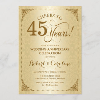 Invitation 45e anniversaire de mariage - Damassé or
