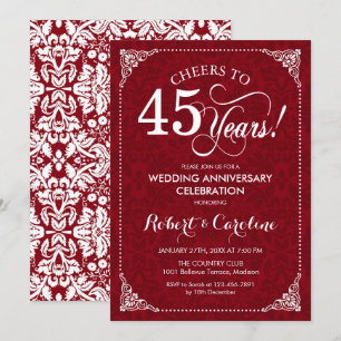 Invitation 45e anniversaire de mariage - Damassé rouge blanc