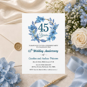 Invitation 45e Anniversaire de Mariage Surprise Fleurs Bleues