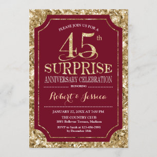Invitation 45e anniversaire de Mariage surprise - or rouge
