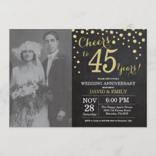 Invitation 45e Anniversaire de Mariage Tableau Noir et Or
