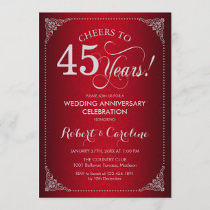 Invitation 45e anniversaire Mariage - Damas d'argent rouge
