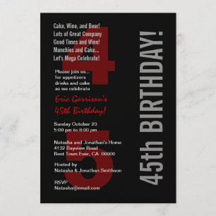 Invitation 45e anniversaire moderne Black White Red Metallic