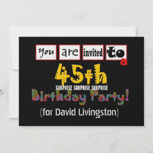Invitation 45e Modèle d'invitation à la fête d'anniversaire S