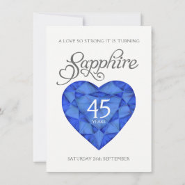 Invitation 45e noces de saphir cœur fort aquarelle bleue
