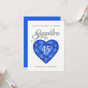 Invitation 45e noces de saphir cœur fort aquarelle bleue