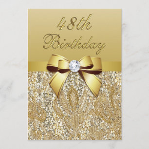 Invitation 48e anniversaire des Séquins Gold Faux et Bow