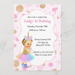 Invitation 4 d'anniversaire de bébé de licorne