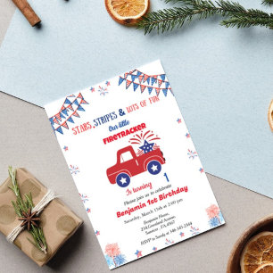 Invitation 4 juillet 1er anniversaire feu rouge et bleu