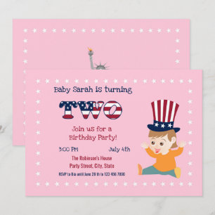 Invitation 4 Juillet 2 Anniversaire Baby Girl Party
