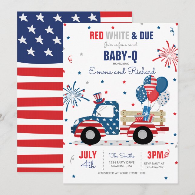 Invitation 4 juillet Baby shower Baby shower bébé-Q juillet B (Devant / Derrière)