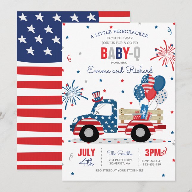 Invitation 4 juillet Baby shower Baby shower bébé-Q juillet B (Devant / Derrière)