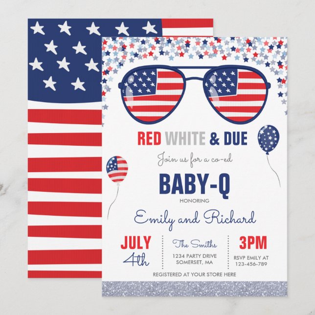 Invitation 4 juillet Baby shower Baby shower bébé-Q juillet B (Devant / Derrière)